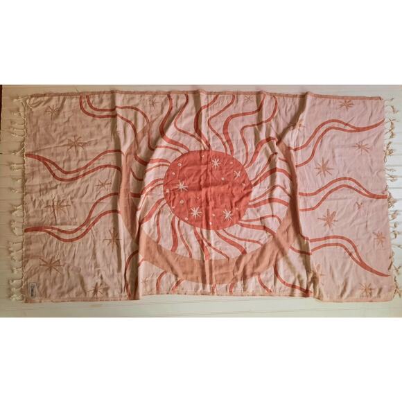 Sand Cloud Beach Towel Turkish Organic Cotton Celestial Sun Moon Orange Cream - Picture 2 of 5